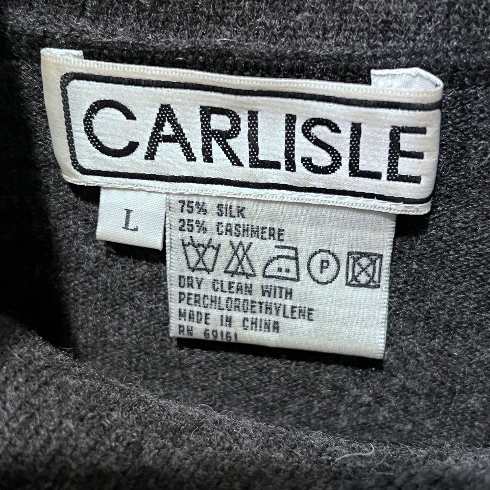 CARLISLE Charcoal Gray Silk Cashmere Blend Mock Neck Sweater Top Size L - Picture 2 of 7